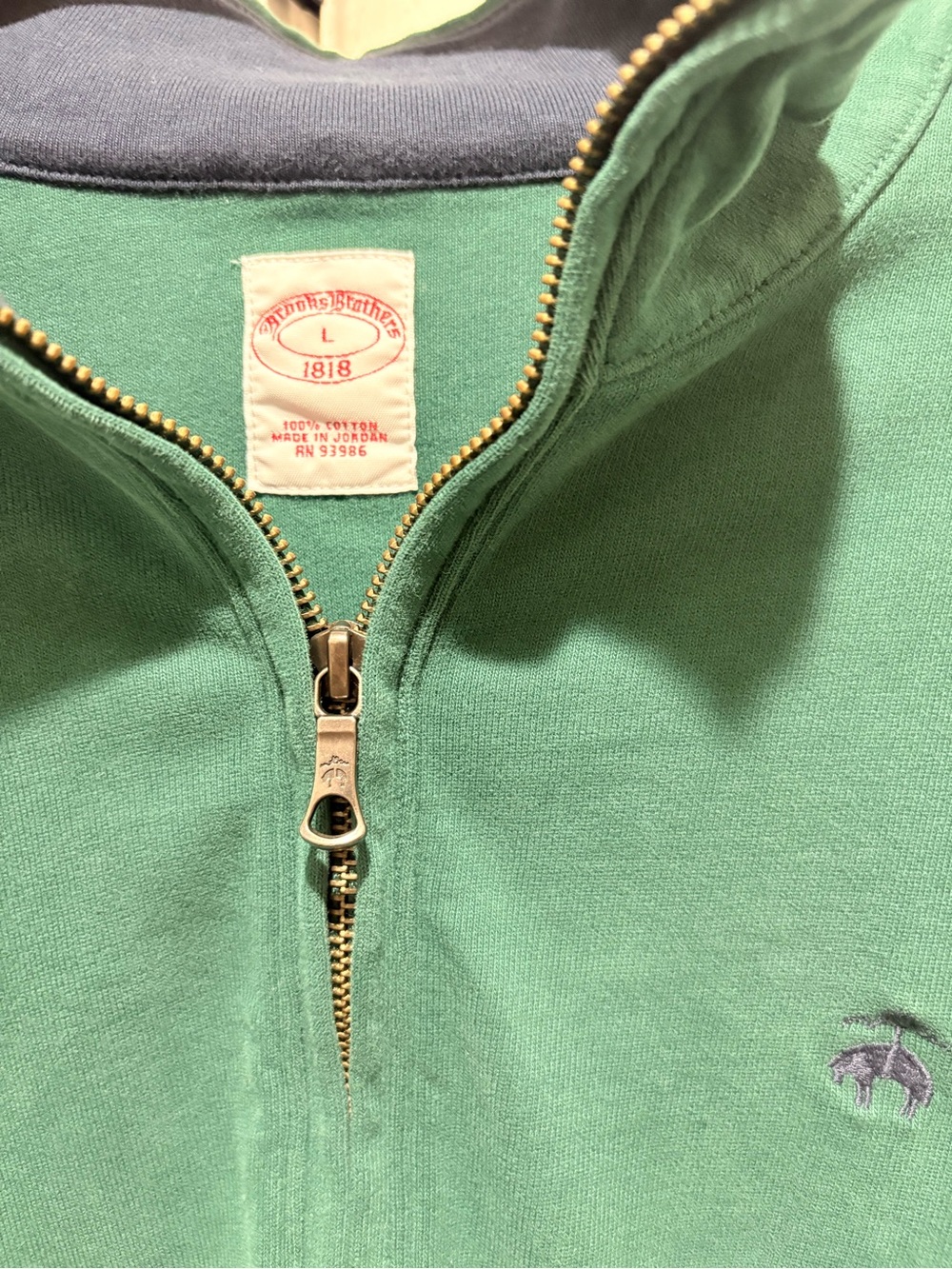 Brooks Brothers Teal Half-Zip Pullover with Navy Trim - Picture 7 of 9